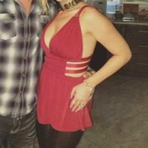 Red Satin cut out top Size Small